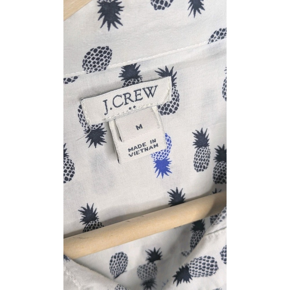 J Crew Women's Button Up Blouse Medium White Pineapples Long Sleeve 100% Cotton - Picture 4 of 8